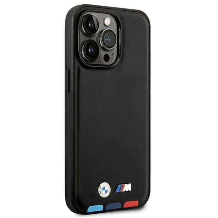 BMW - BMW iPhone 14 Pro Max Skal Magsafe Läder Stamp Tricolor - Svart