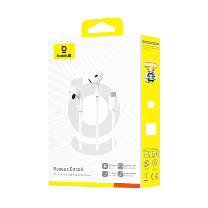 BASEUS - Baseus Trådbundna In-Ear Hörlurar USB-C Encok CZ19 - Vit