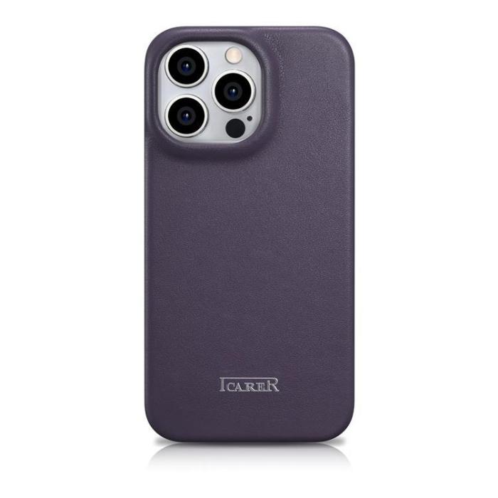 ICARER - iCarer iPhone 14 Pro Plånboksfodral Magsafe CE Läder - Morklila