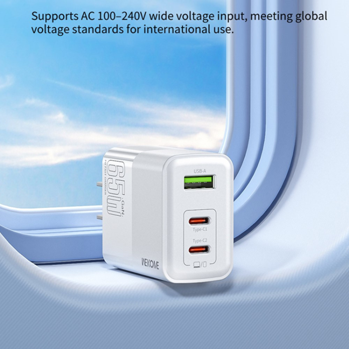 WEKOME - WEKOME GaN Snabbladdare 65W USB-A/2x USB-C EU WP-U66 PD - Vit