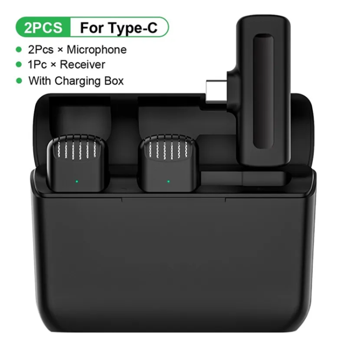 Lavalier - Lavalier Typ-C Trådlös 2 st Mini 2.4GHz 033A1 Mikrofoner - Svart