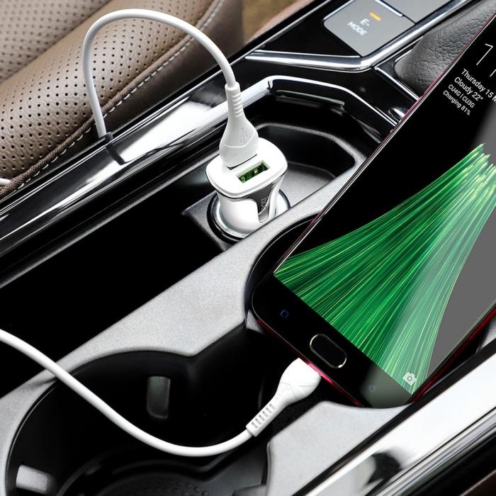 UTGATT1 - HOCO Billaddare Universe double Port QC3.0 med Micro Kabel - Vit