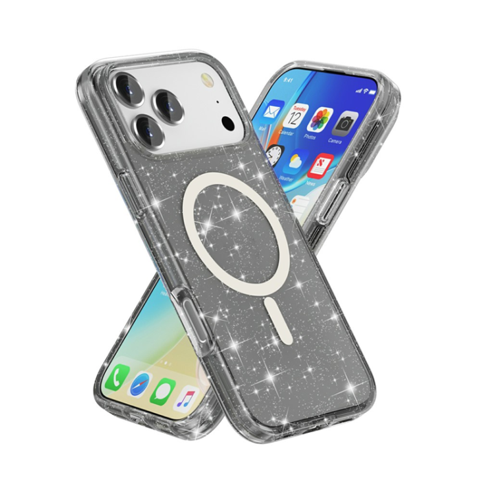 A-One Brand - iPhone 17 Pro Max Mobilskal MagSafe Puderglitter - Svart