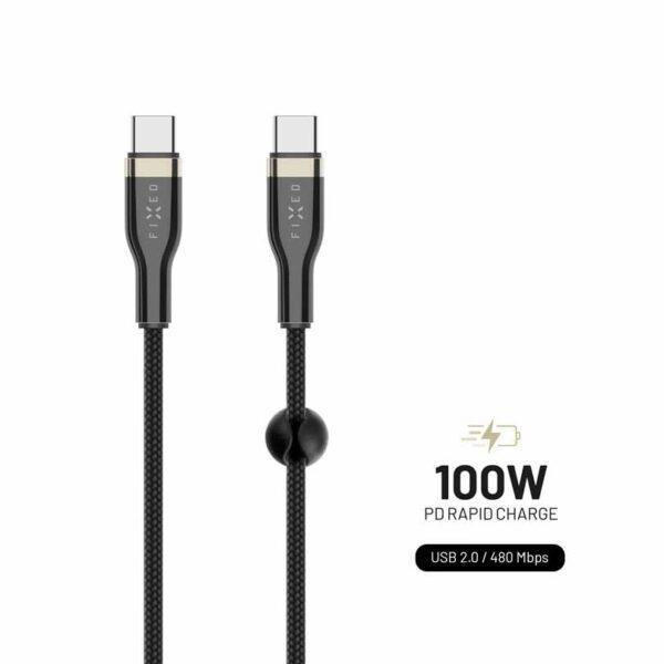 FIXED METAL 100W USB-C/C flätad kabel 1.2m Svart | 3541 | AlltMobil