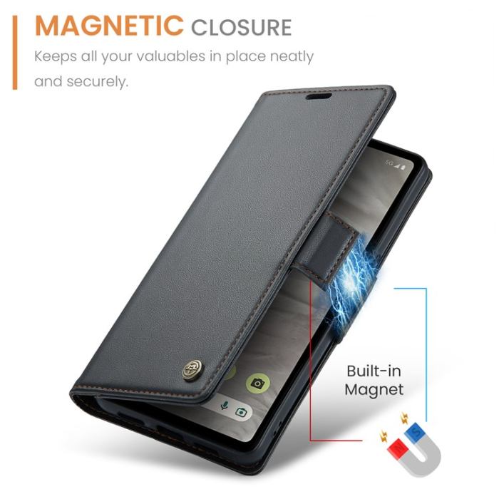 Caseme - Caseme Google Pixel 7A Plånboksfodral RFID Litchi - Svart
