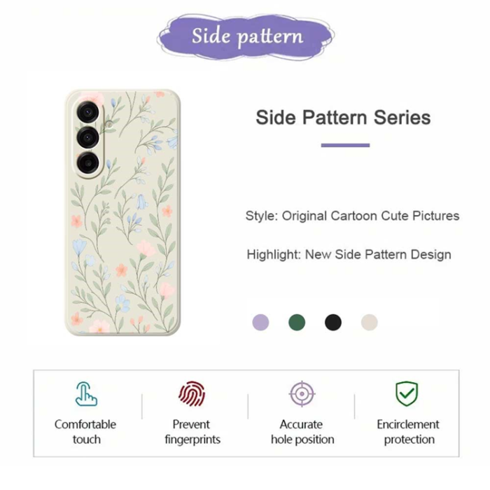 A-One Brand - Galaxy A17 Mobilskal Pink Blue Flowers Straight Edge - Svart