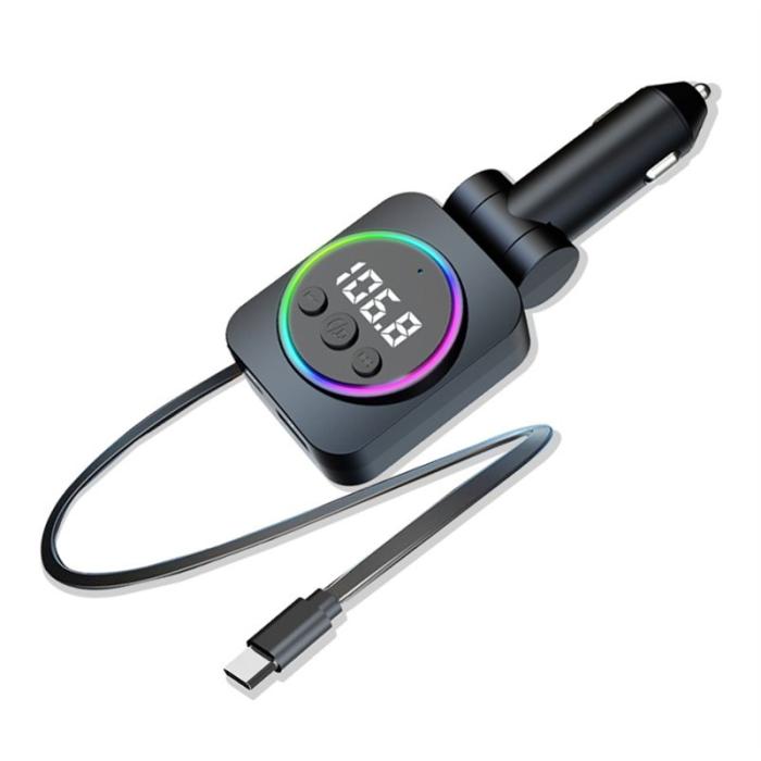 OEM - C76 PD 30W Billaddare med Utdragbar Kabel och Bluetooth FM Sändare