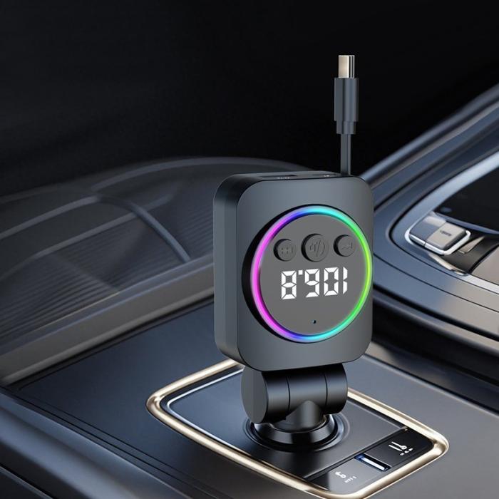 OEM - C76 PD 30W Billaddare med Utdragbar Kabel och Bluetooth FM Sändare