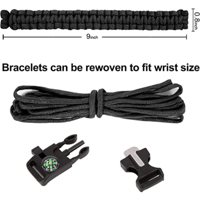 OEM - Överlevnadsarmband Paracord l Kompass , Visselpipa , Flintbrandstartare - Svart