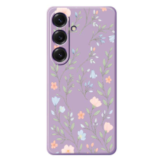 A-One Brand - Galaxy S25 Mobilskal Pink Blue Flowers Straight Edge - Lila