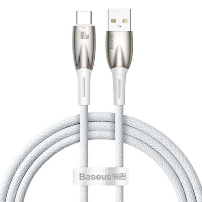 BASEUS - Baseus USB-C till USB-A kabel 1M Glimmer Series - Vit