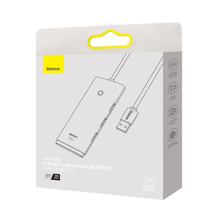 BASEUS - Baseus Lite Series HUB 4-portar (USB-A till 4xUSB-A 3.0) 2m - Svart