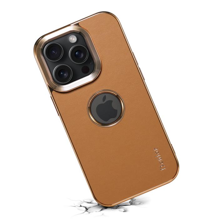 DENIOR - DENIOR Mobilskal till iPhone 15 Pro Anti-drop PC+TPU Äkta Läder Khaki