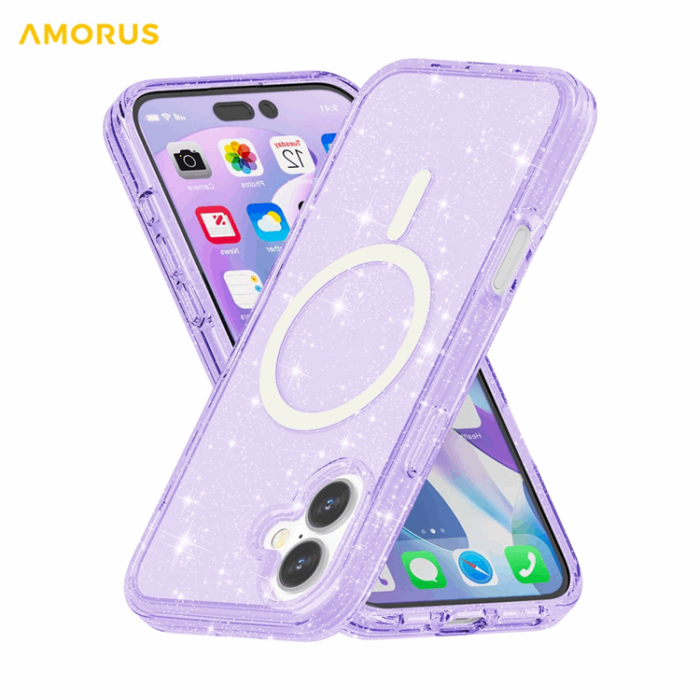 AMORUS - AMORUS Mobilskal till iPhone 17 Magsafe Glitter Powder PC + TPU - Lila