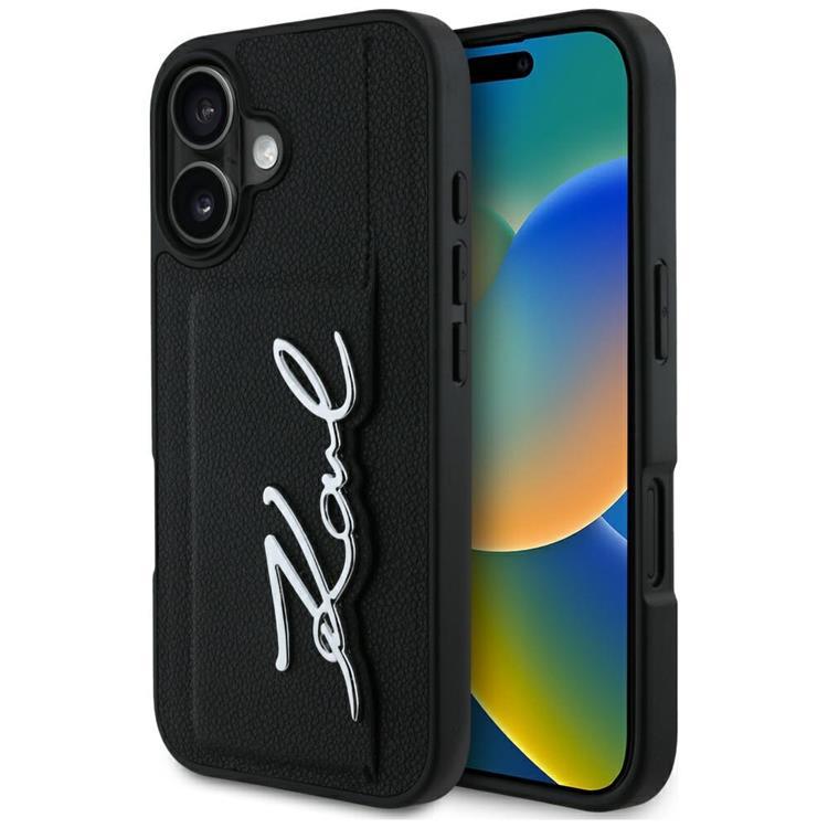 Karl Lagerfeld iPhone 16 Mobilskal Korthållare Metal Signature - Svart | 2353 | AlltMobil
