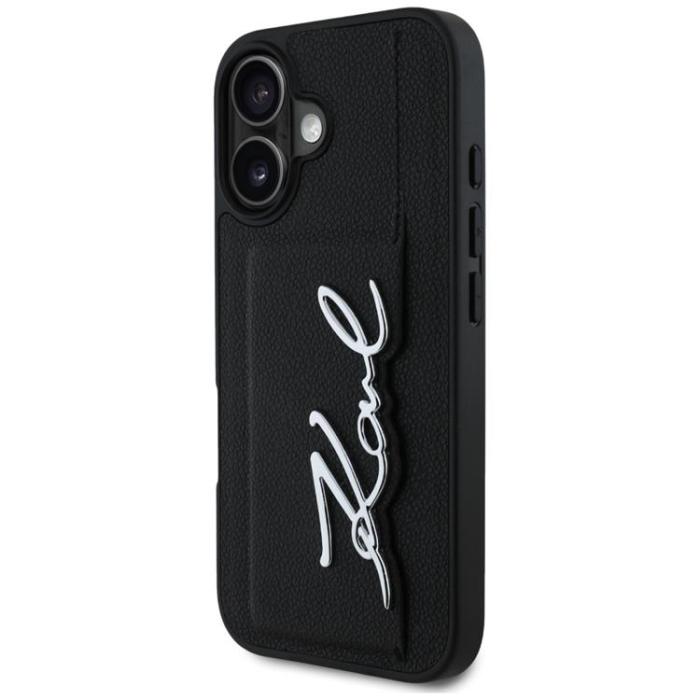 KARL LAGERFELD - Karl Lagerfeld iPhone 16 Mobilskal Korthållare Metal Signature - Svart