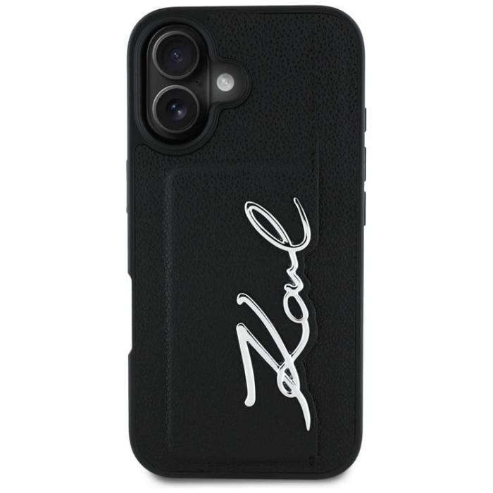 KARL LAGERFELD - Karl Lagerfeld iPhone 16 Mobilskal Korthållare Metal Signature - Svart