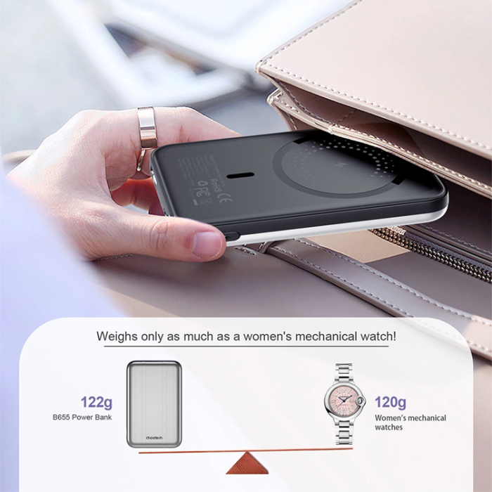 Choetech - Choetech Mini Trådlös Powerbank 5000mAh Magnetisk - Silver