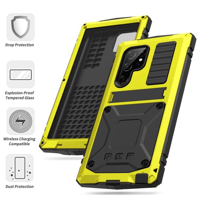 R-JUST - R-JUST Mobilskal till Galaxy S22 Ultra 5G Metall+Silicone Gul