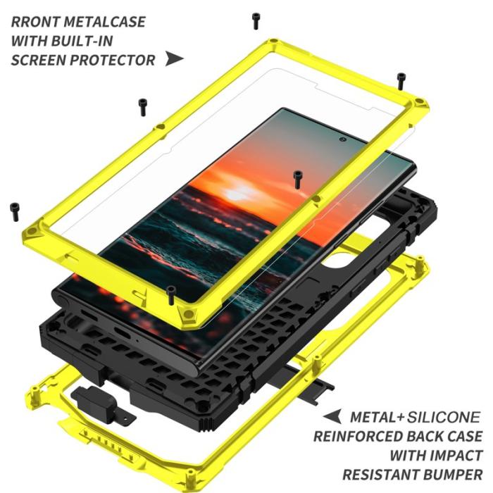 R-JUST - R-JUST Mobilskal till Galaxy S22 Ultra 5G Metall+Silicone Gul