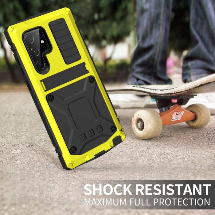 R-JUST - R-JUST Mobilskal till Galaxy S22 Ultra 5G Metall+Silicone Gul