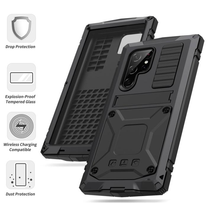 R-JUST - R-JUST Mobilskal till Galaxy S22 Ultra 5G Metall+Silicone Svart