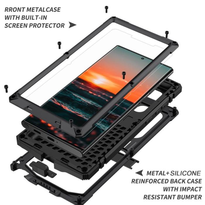 R-JUST - R-JUST Mobilskal till Galaxy S22 Ultra 5G Metall+Silicone Svart