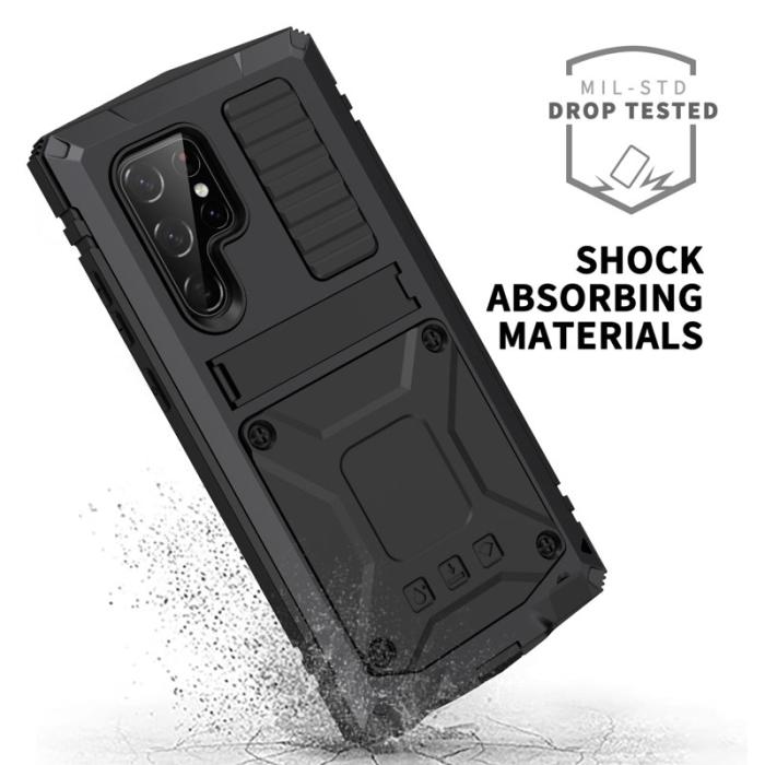 R-JUST - R-JUST Mobilskal till Galaxy S22 Ultra 5G Metall+Silicone Svart