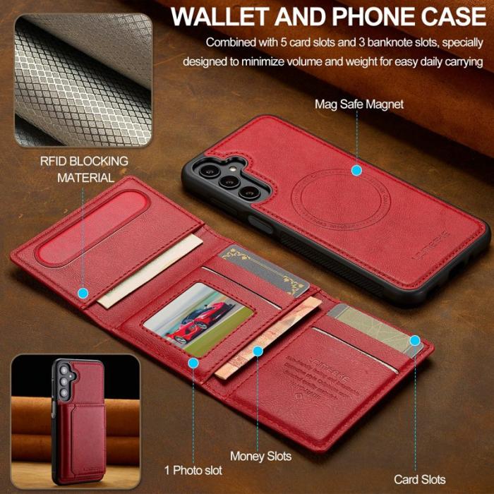 LC.imeeke - LC.IMEEKE Mobilskal för Samsung Galaxy S26 Plus Magnetiskt Konstläder - Röd