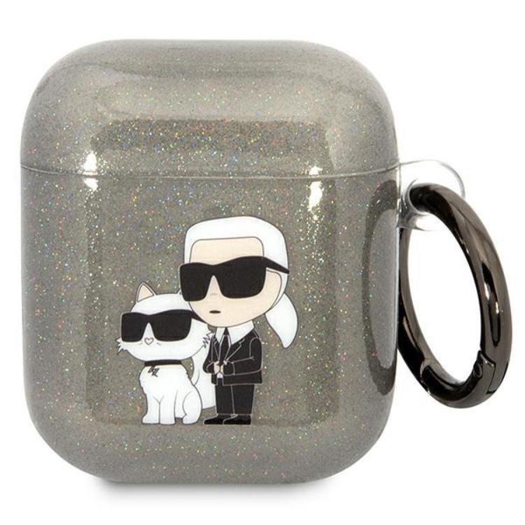 KARL LAGERFELD AirPods 1/2 Skal Gliter Karl&Choupette - Svart | 2353 | AlltMobil