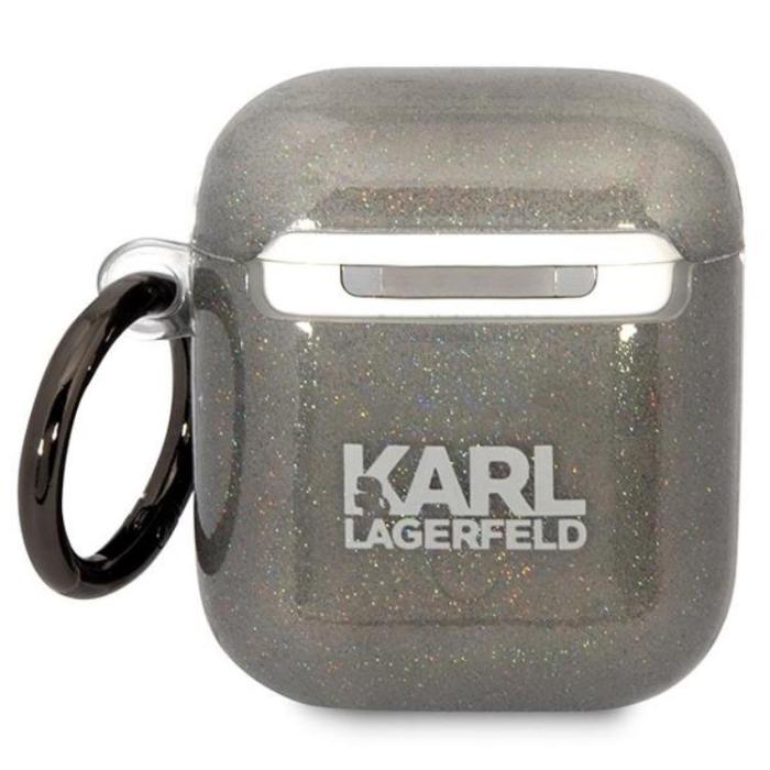 KARL LAGERFELD - KARL LAGERFELD AirPods 1/2 Skal Gliter Karl&Choupette - Svart