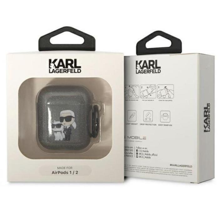 KARL LAGERFELD - KARL LAGERFELD AirPods 1/2 Skal Gliter Karl&Choupette - Svart