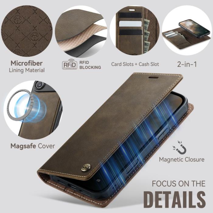 Caseme - CASEME C49 Mobilskal till iPhone Air MagSafe RFID Blocker Läder Kaffe