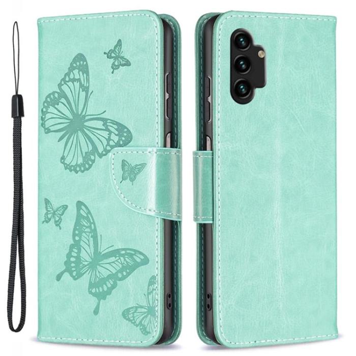A-One Brand - Butterfly Imprinted Plånboksfodral Galaxy A13 4G - Grön