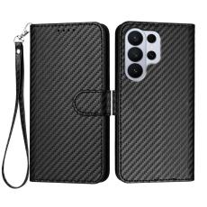 OEM - Samsung Galaxy S26 Ultra Pl&aring;nboksfodral med Rem Kolfiber Konstl&auml;der - Svart