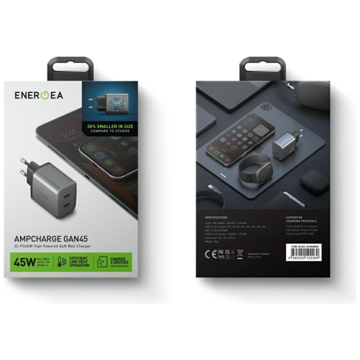 ENERGEA - Energea Väggladdare 2xUSB-C 45W - Grå