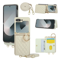 A-One Brand - Galaxy Z Flip 7 FE / Z Flip 6 Mobilskal Korthållare Kickstand Rhombus - Beige