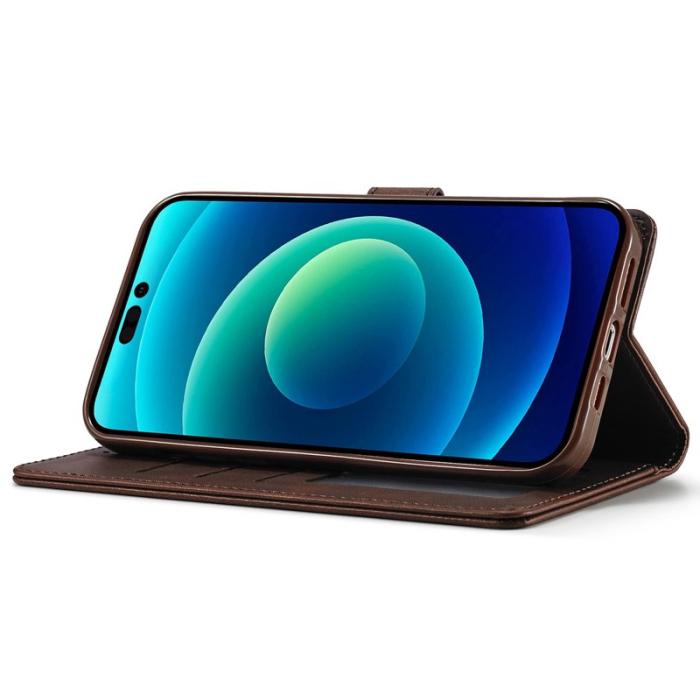 LC.imeeke - LC.IMEEKE iPhone 14 Plus Plånboksfodral i Konstläder - Brun