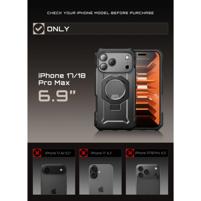 SupCase - SupCase Mobilskal för iPhone 18 Pro Max/17 Pro Max Magsafe Grip Pro - Svart