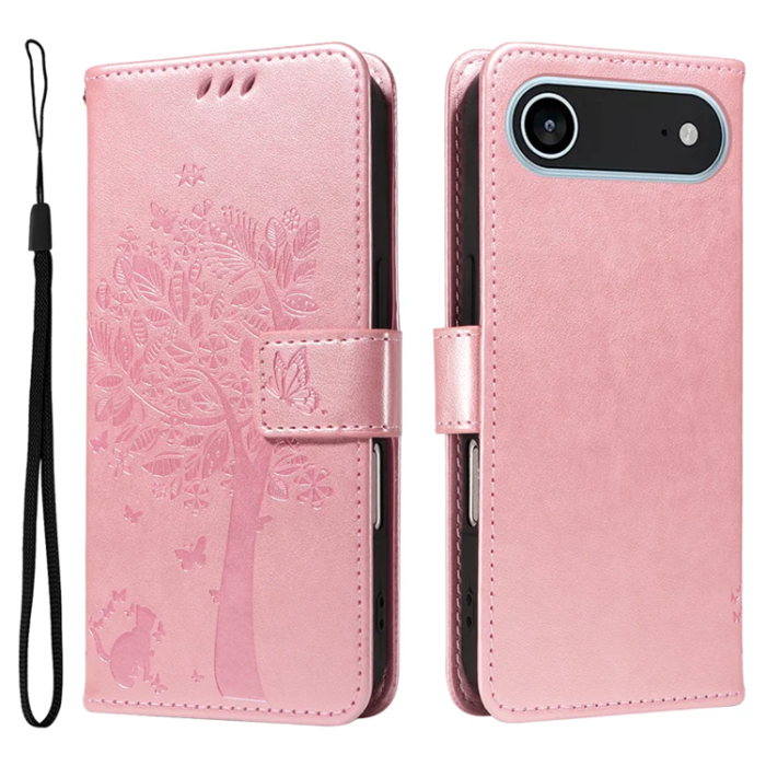A-One Brand - iPhone 17 Air Plånboksfodral Tree Pattern - Rosa Guld