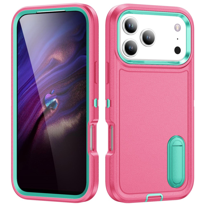 A-One Brand - iPhone 17 Pro Max Mobilskal Med Kickstand Silikon - Rosa/Ljusgrön