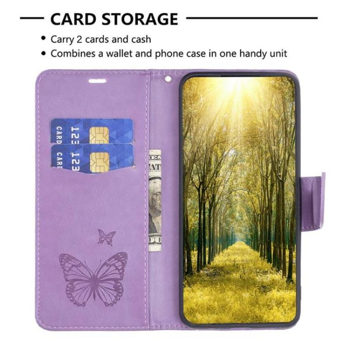 OEM - iPhone 14 Pro Max Plånboksfodral Butterflies Imprinted - Lila