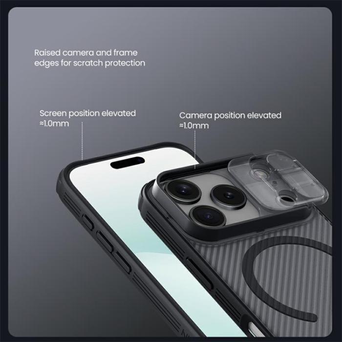 Nillkin - NILLKIN iPhone 17 Pro Max Mobilskal MagSafe Med Kamera Slider - Svart