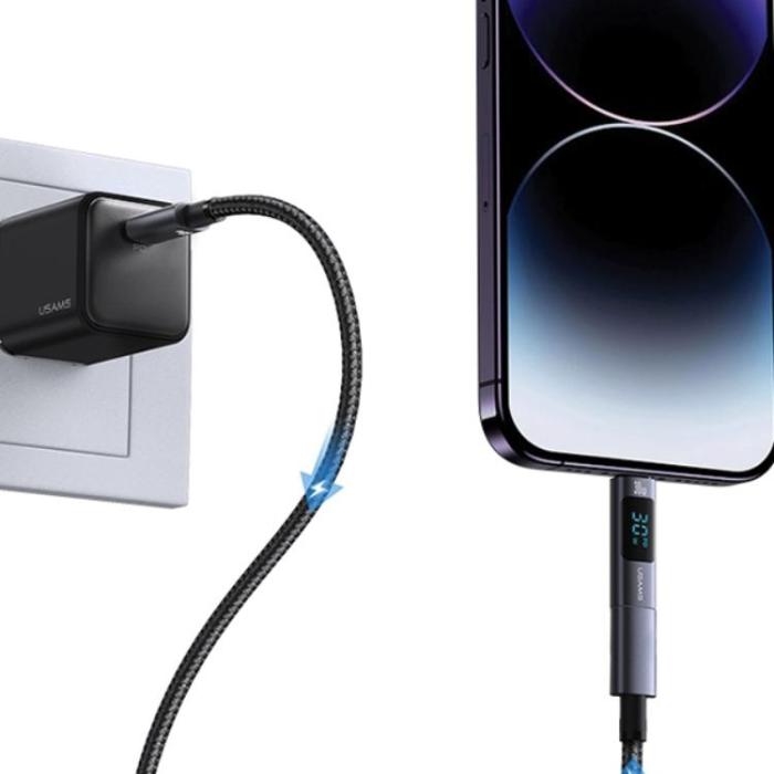 USAMS - USAMS USB-C till Lightning Adapter 30W med Display - Stål