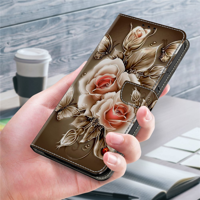 A-One Brand - Galaxy A17 5G Plånboksfodral Pattern Printing - Brun Flowers