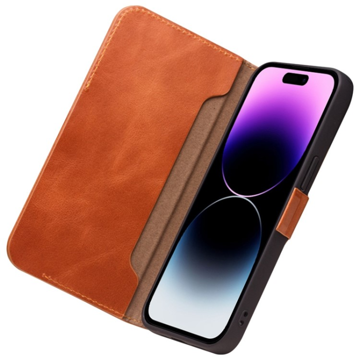 QIALINO - QIALINO iPhone 14 Plus Plånboksfodral Äkta läder - Brun