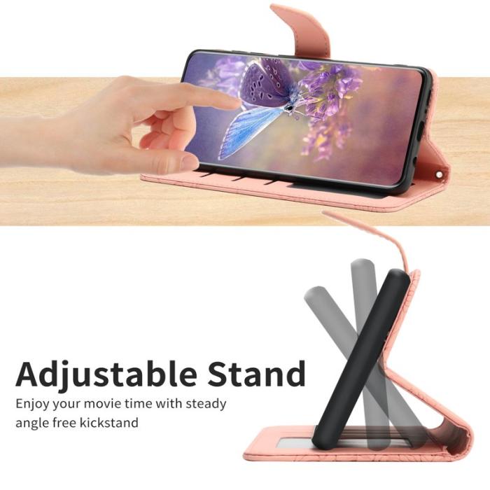 OEM - Samsung Galaxy S26 Skal Med Handledsrem Fjäril Blommor Konstläder - Rosa