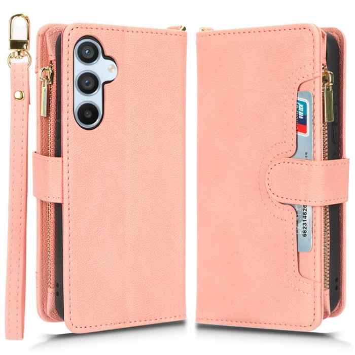 OEM - Galaxy A34 5G Plånboksfodral Zipper med Rem - Rosa