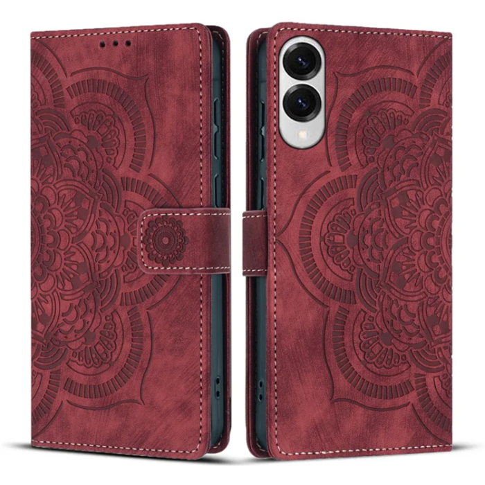 WANLONFENG - WANLONFENG Galaxy S25 Edge Plånboksfodral Mandala - Vinröd