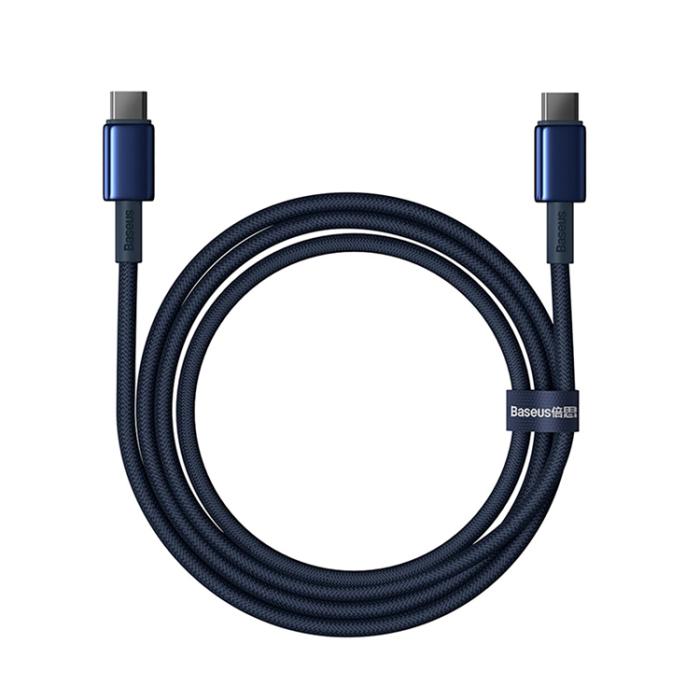 BASEUS - Baseus USB-C till USB-C kabel 100W 1m Tungsten Gold - Marinblå